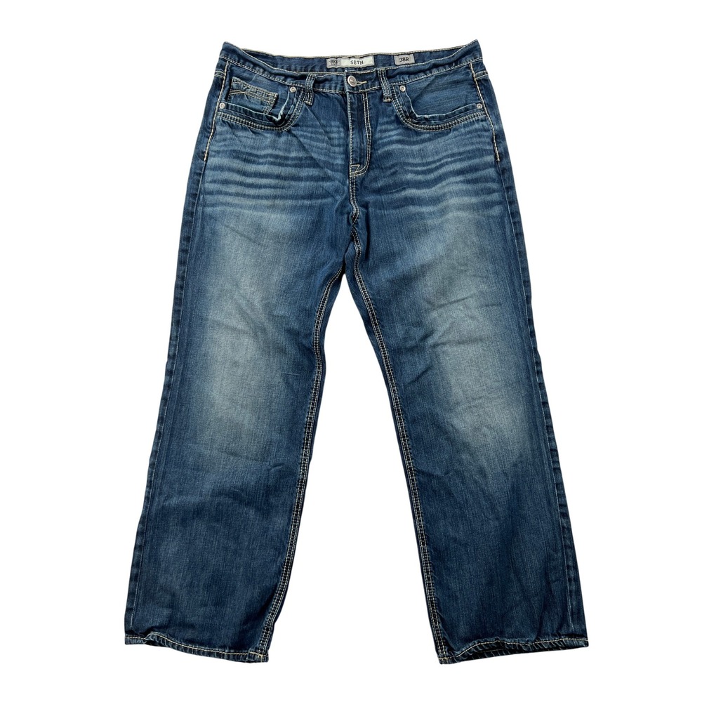BKE Seth Jeans Mens 38R 38x30 Blue Straight Leg Thick Stitch Denim Casual Y2K